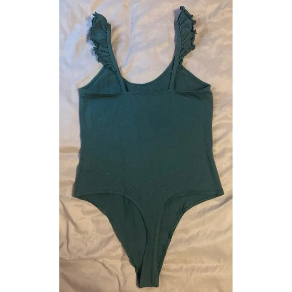 American Eagle Green Ruffle Strap Tank Top Bodysuit,‎ Medium - Picture 5 of 6